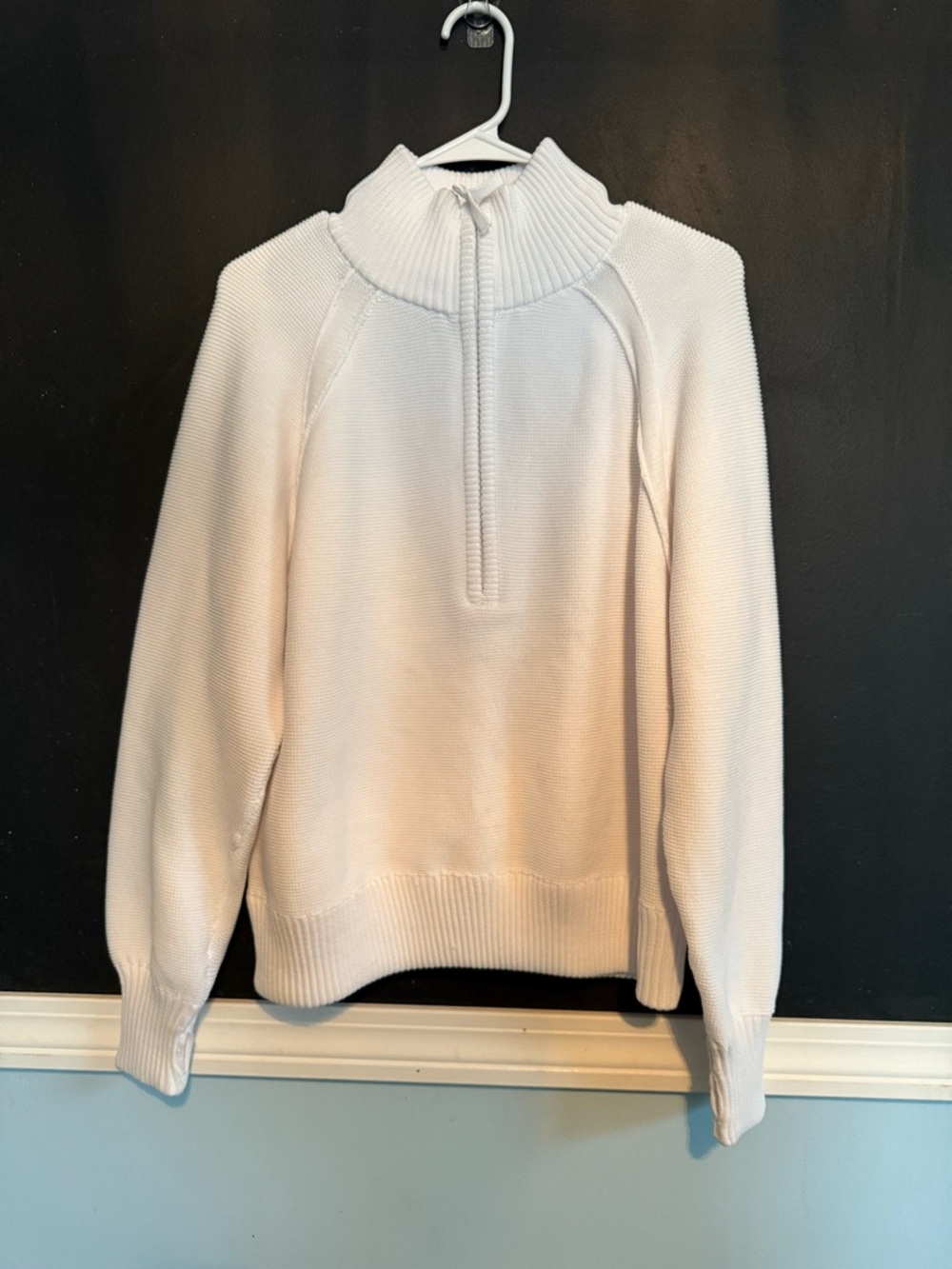 aerie Cream Half-Zip Ribbed Mock Neck Sweater